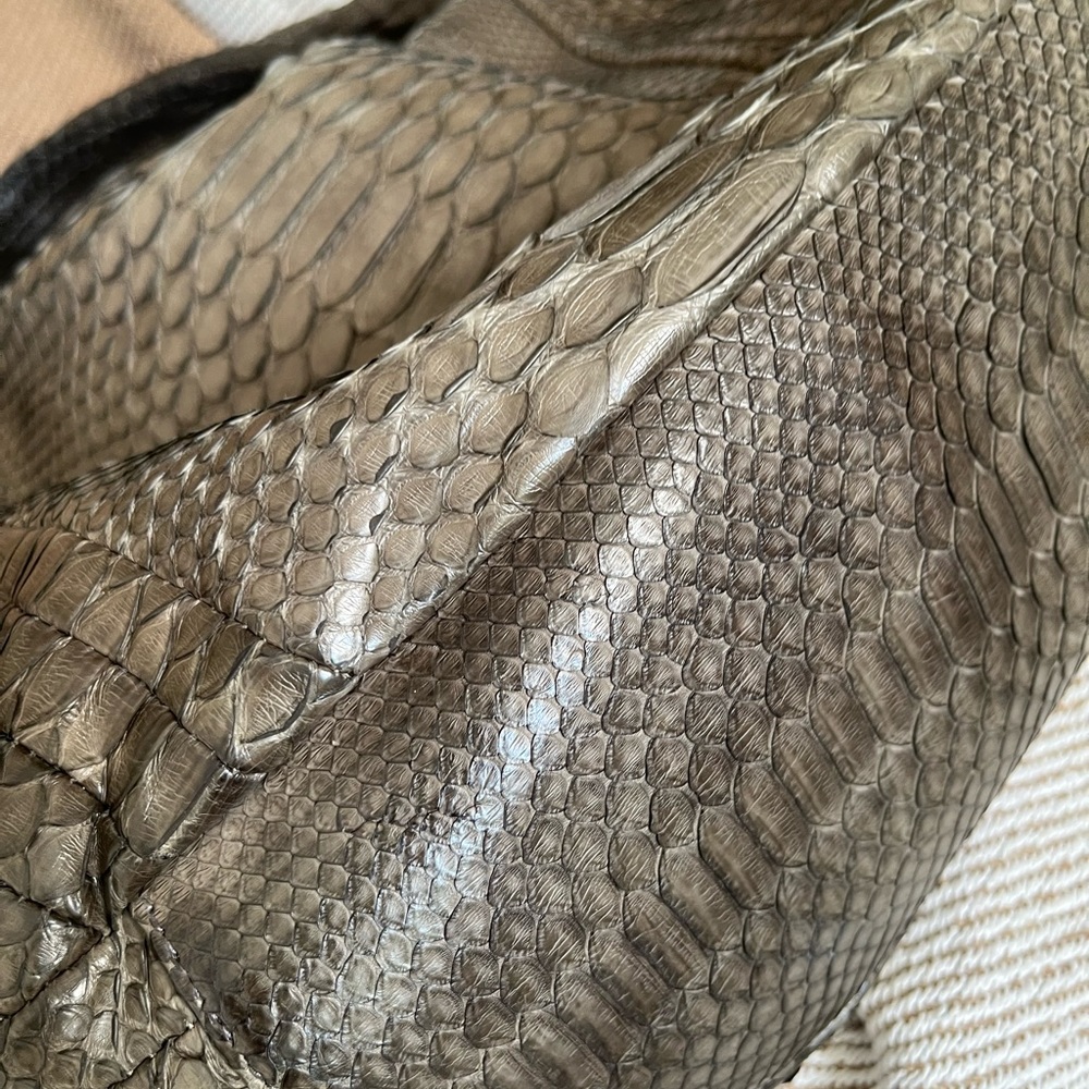 Purse Hobo Bag Ling Wu Python Snake Skin Olive Co… - image 8